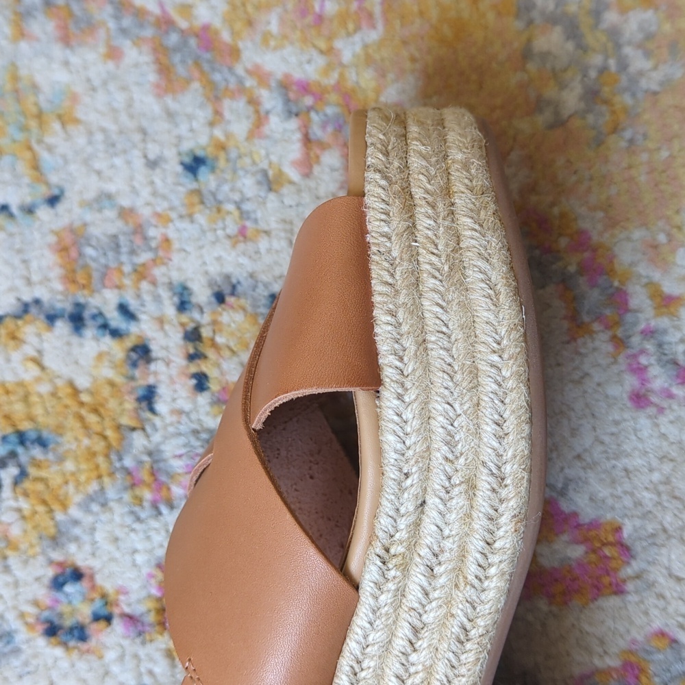 Soludos Amalfi Leather Criss Cross Espadrille Platform Heeled Sandals Nude Tan 7 - Picture 10 of 16